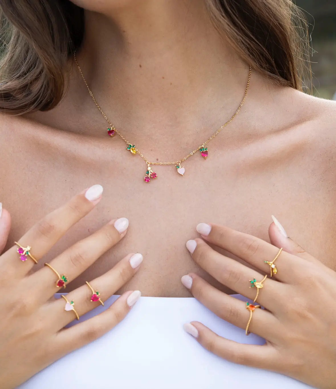 Collier Et Boucles D'oreilles Poggi à Breloques Fruits En Cristal - Multicolore, Occasion