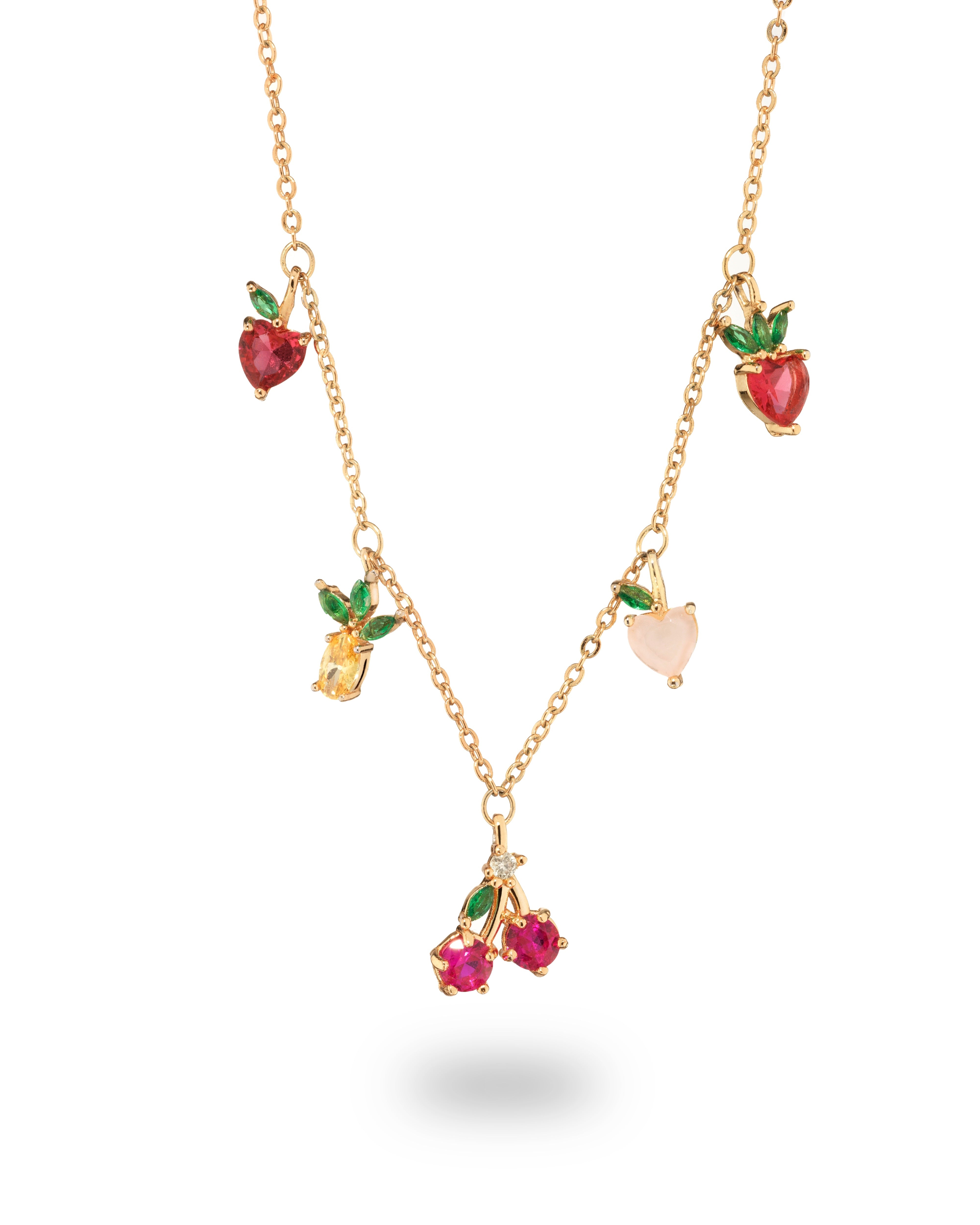 Collana con charms a forma di Fragola, Pesca, Ciliegia, Ananas, Mela placcata in Oro 18 carati – gioielli Fruits & Jewels