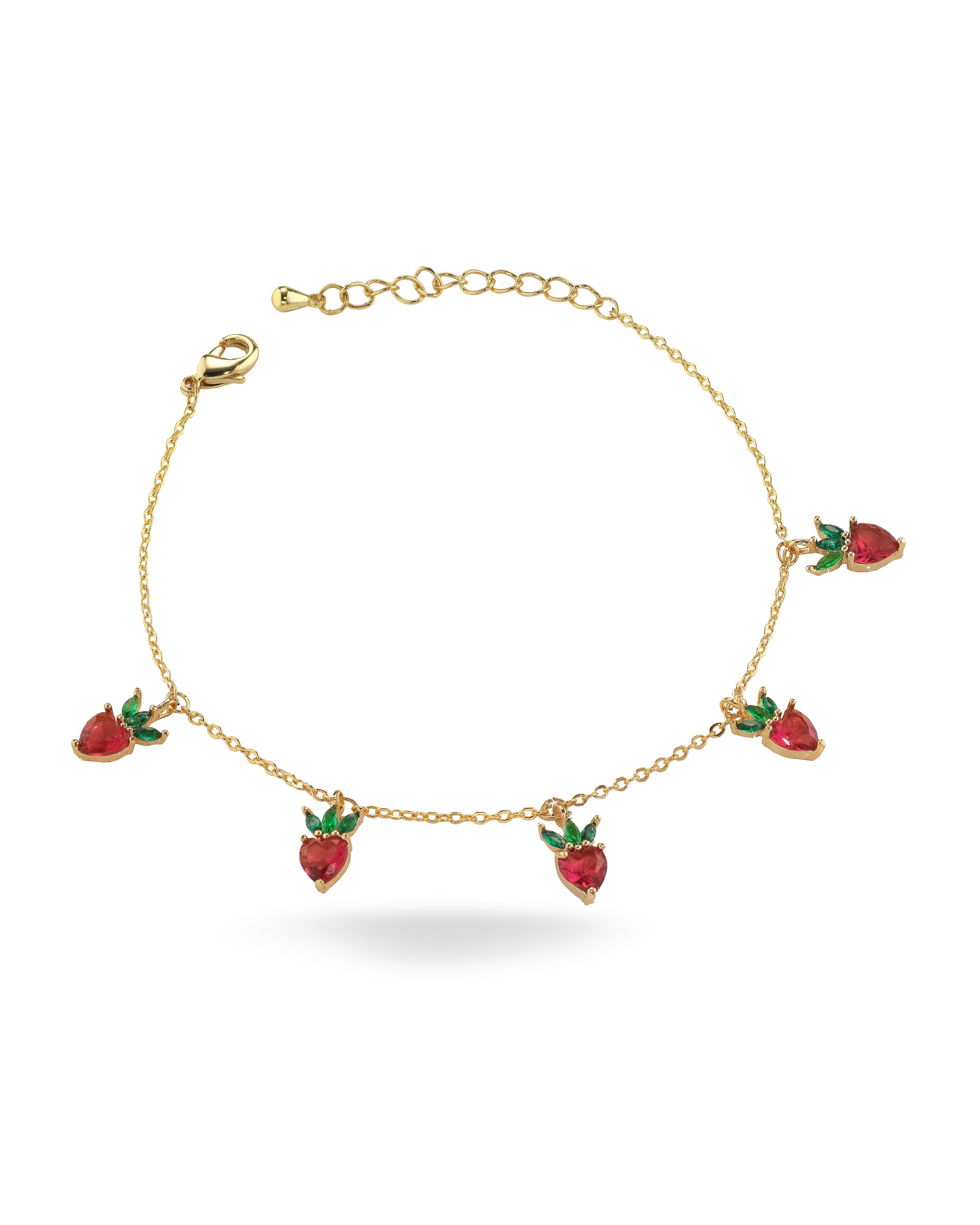 Cavigliera con charms a forma di Fragola placcata in Oro 18 carati – gioielli Fruits & Jewels