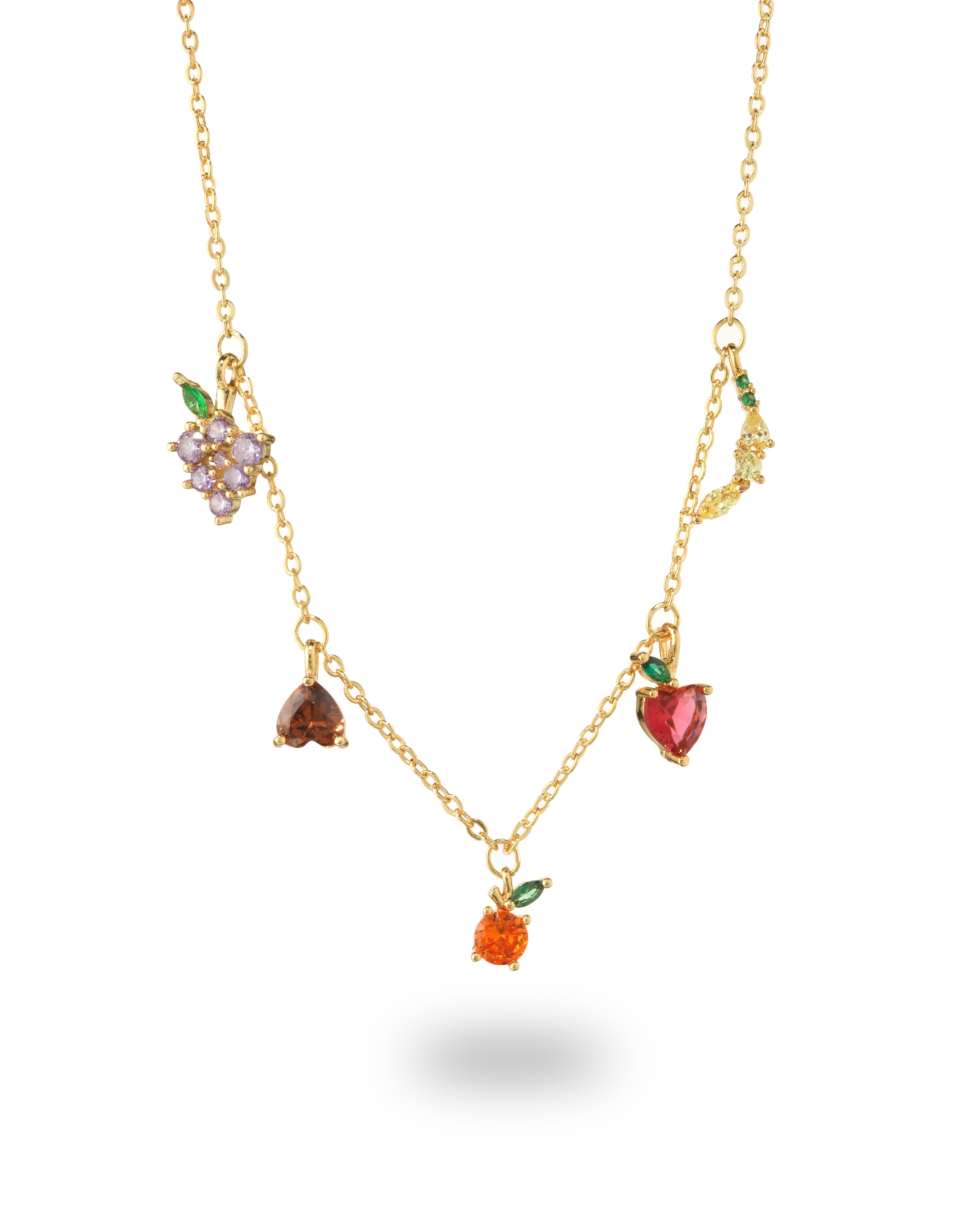 Collana con charms a forma di Banana, Mela, Arancia, Castagna e Uva placcata in Oro 18 carati – gioielli Fruits & Jewels