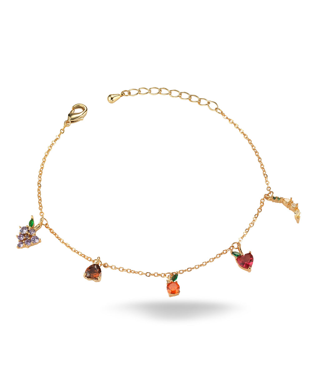 Bracciale con charms a forma di banana, mela, arancia, castagna e uva placcato in oro 18 carati – gioielli Fruits & Jewels
