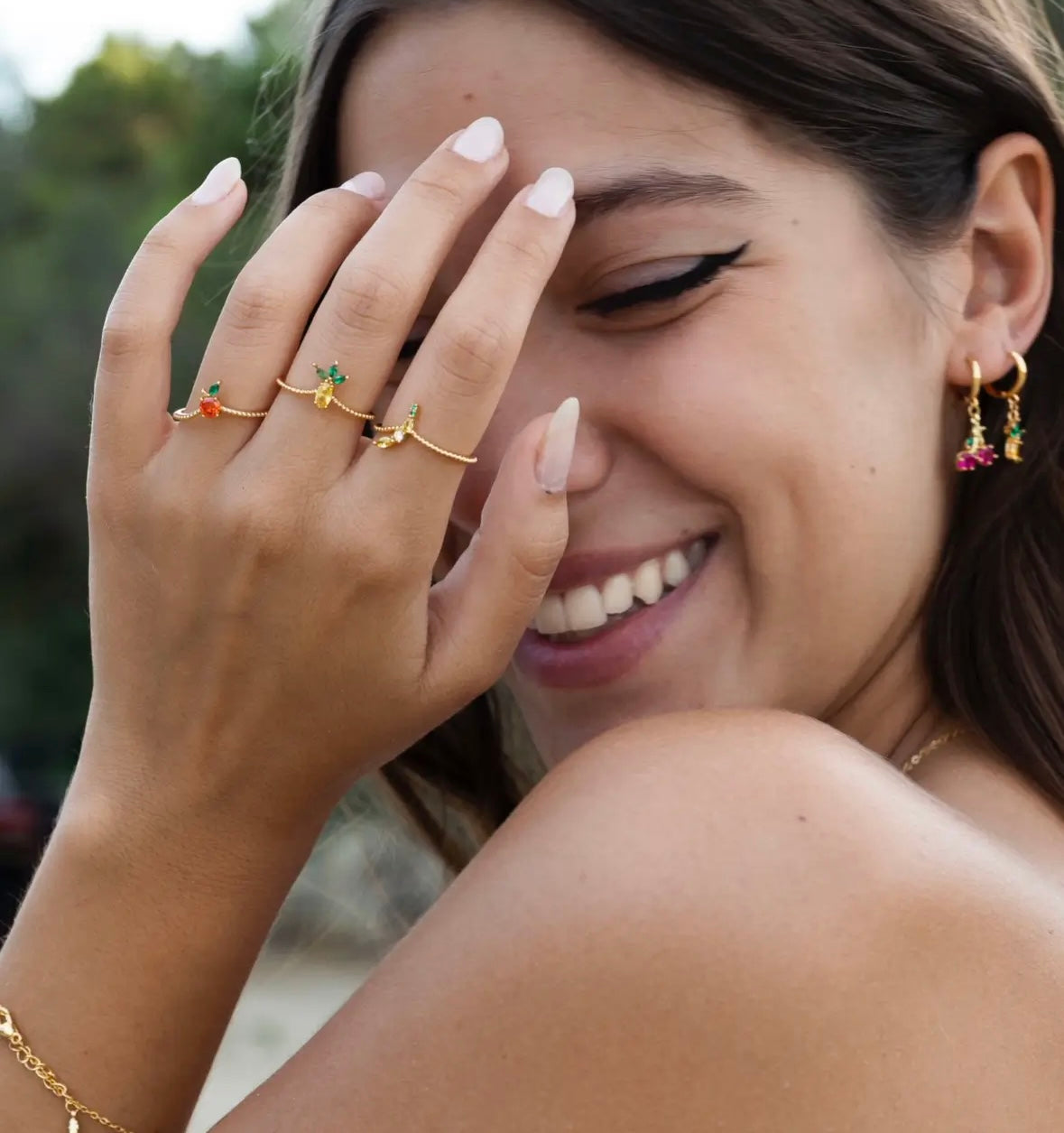 Anelli Fruits & Jewels - allegri e colorati - in acciaio inossidabile, placcati oro 18k 